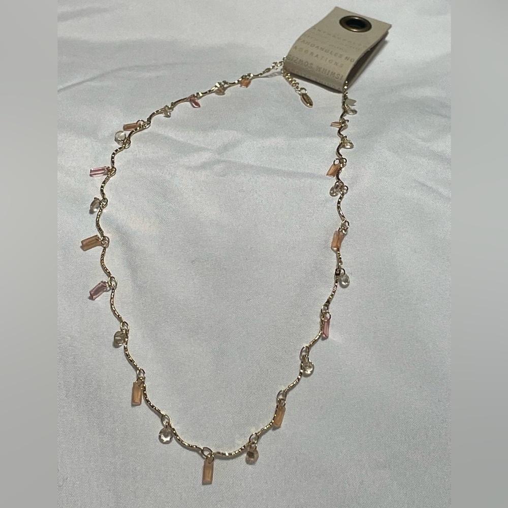 Anthropologie Gold-Tone Necklace with Pink & Peach Beads